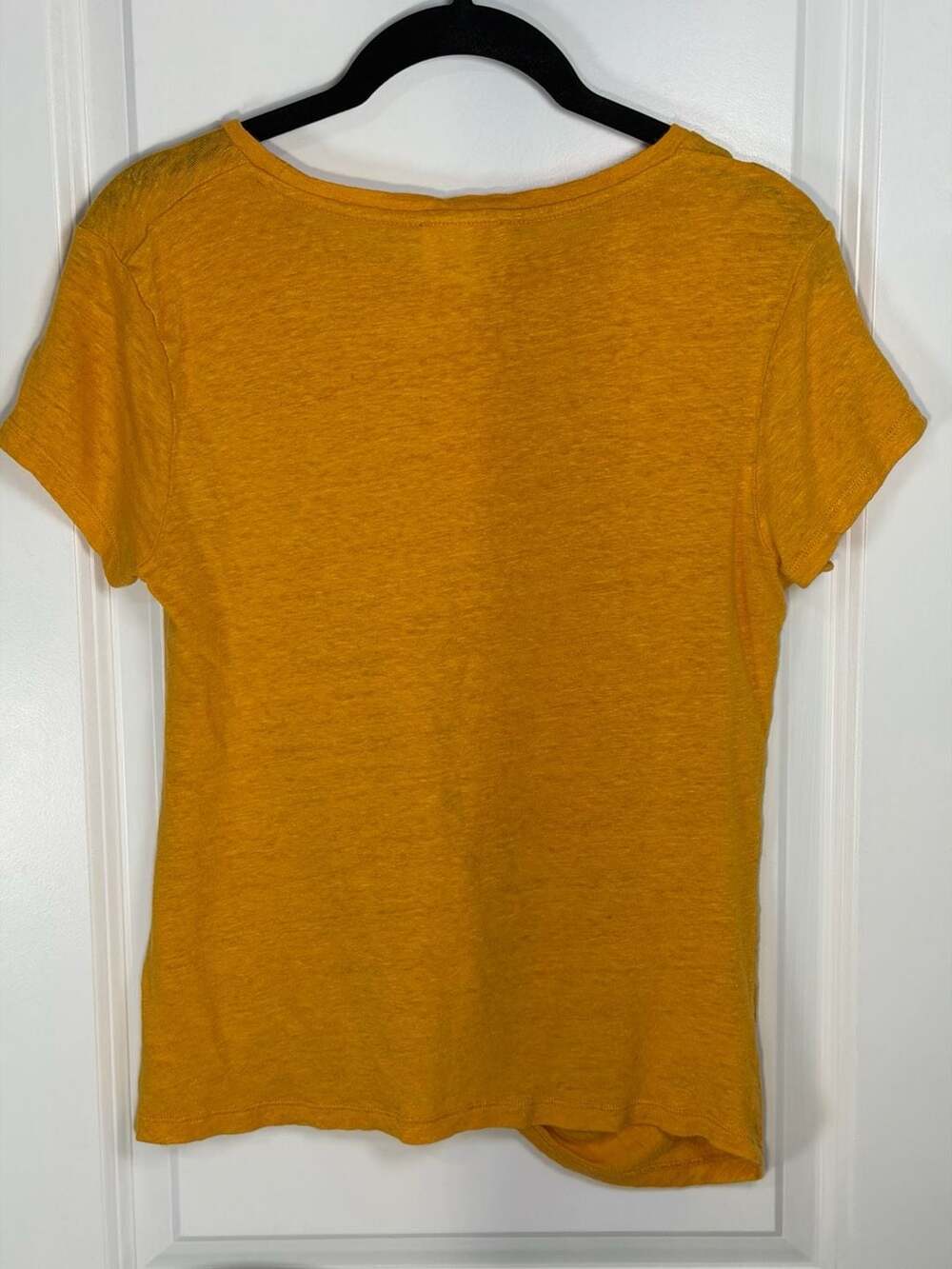 Andrea Jovine Mustard Yellow 100% Linen Front Twist Short Sleeve Top - Picture 2 of 5